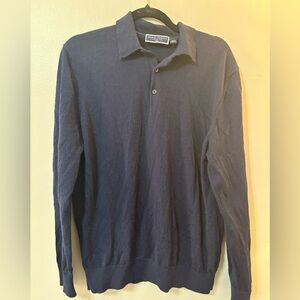Charles Tyrwhitt 100% Wool Dark Navy Long-Sleeve Polo